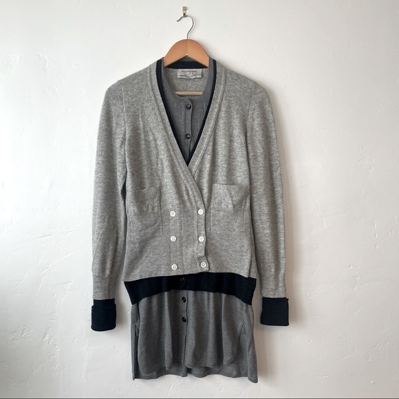 Yves Saint Laurent Three in One Layered Vintage Cardigan Grey Blue V Neck